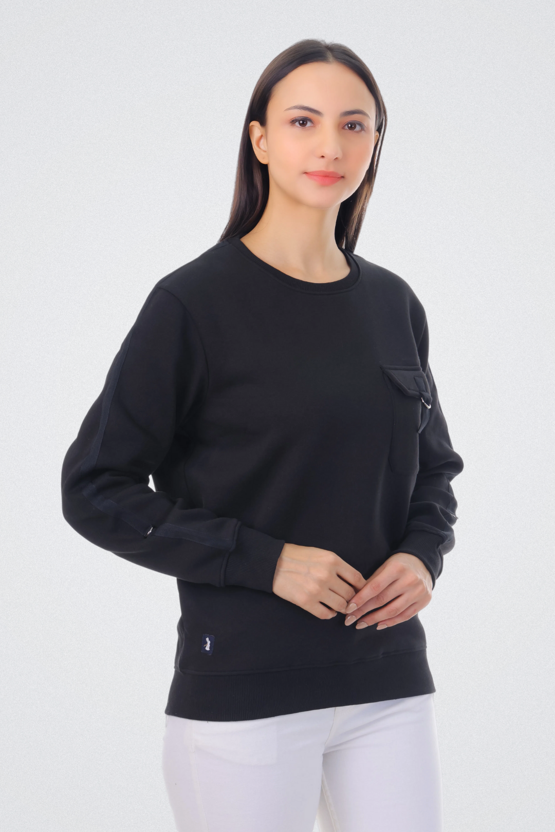 Solid Sweatshirt with Flap Pocket