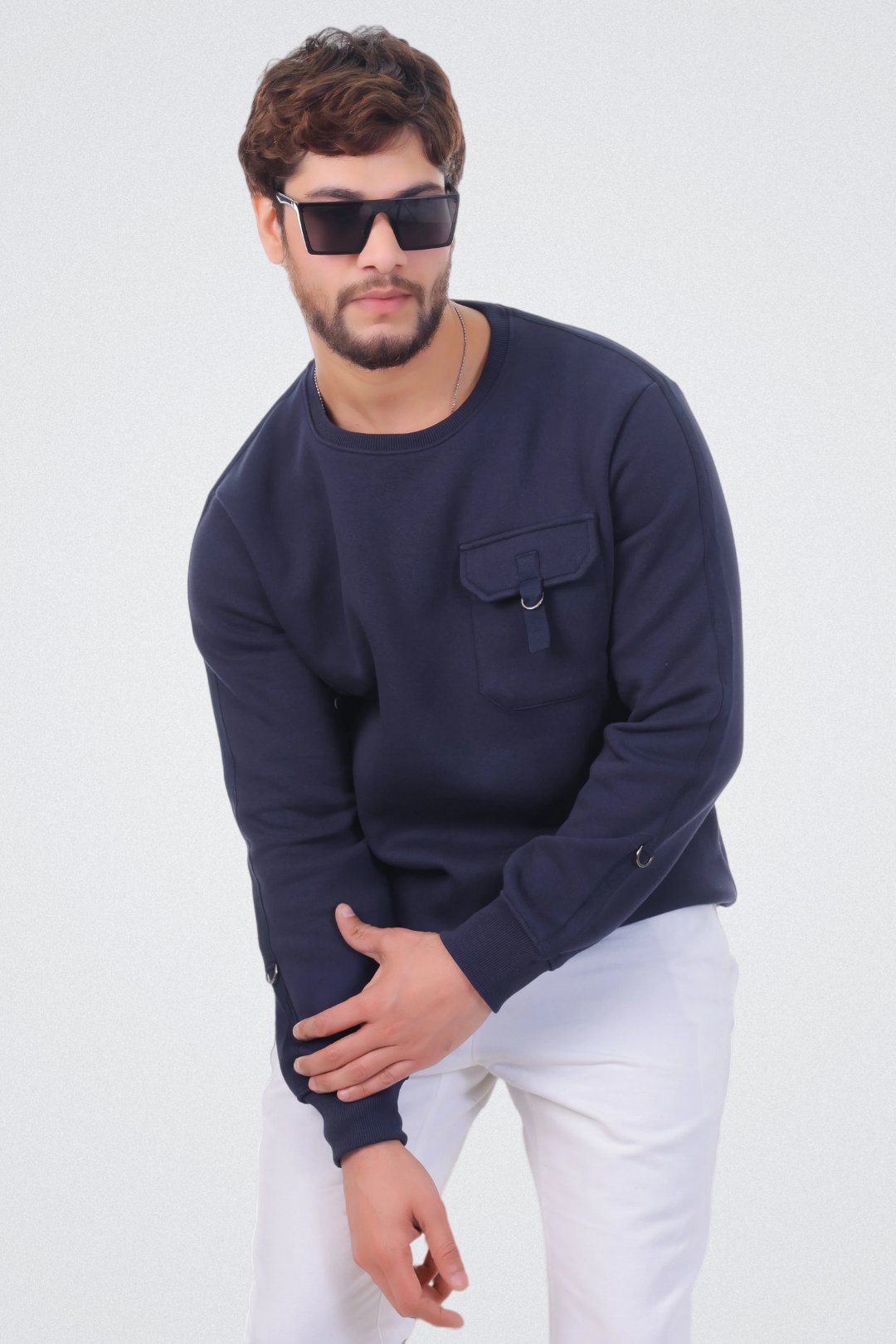 Solid Sweatshirt with Flap Pocket