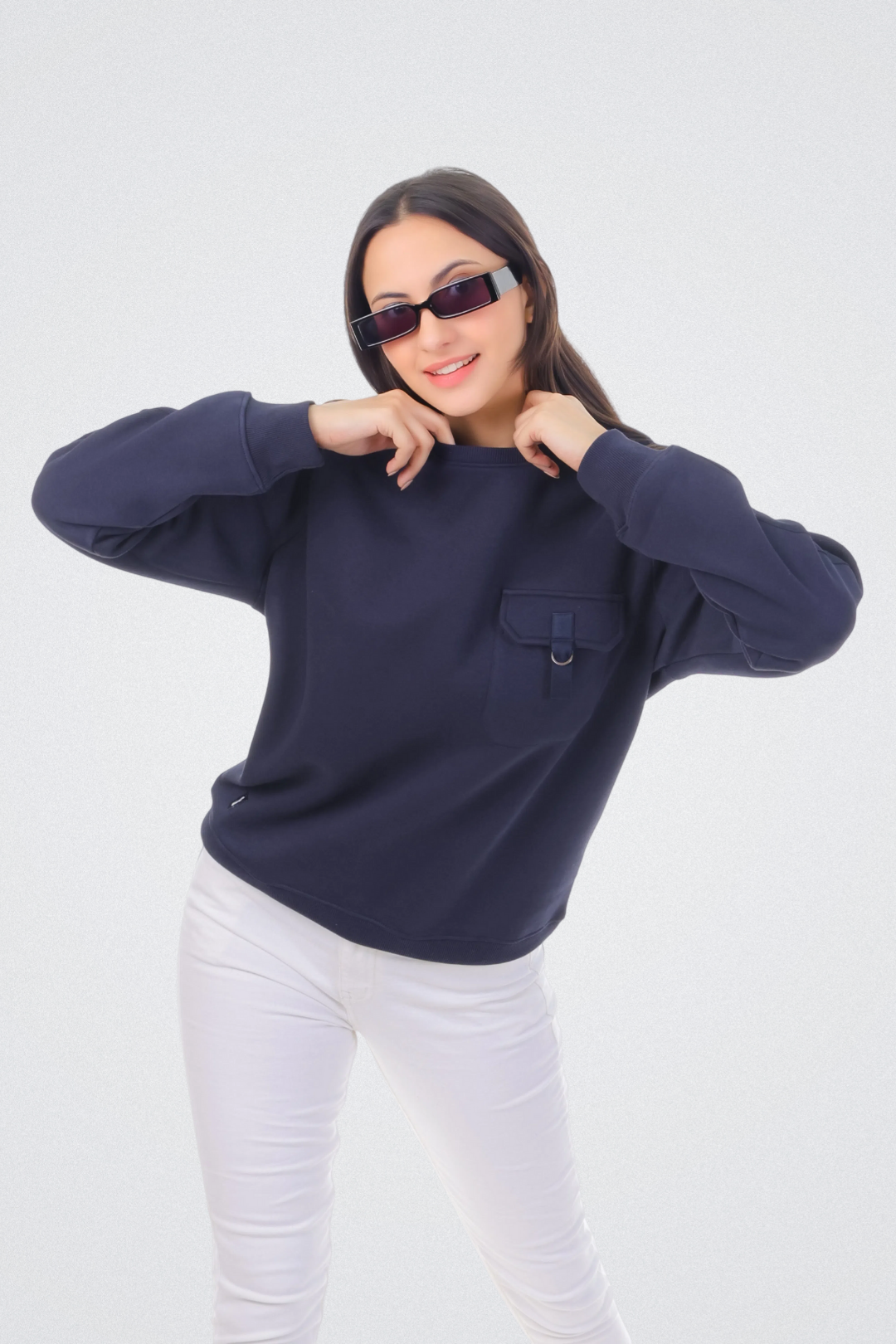 Solid Sweatshirt with Flap Pocket