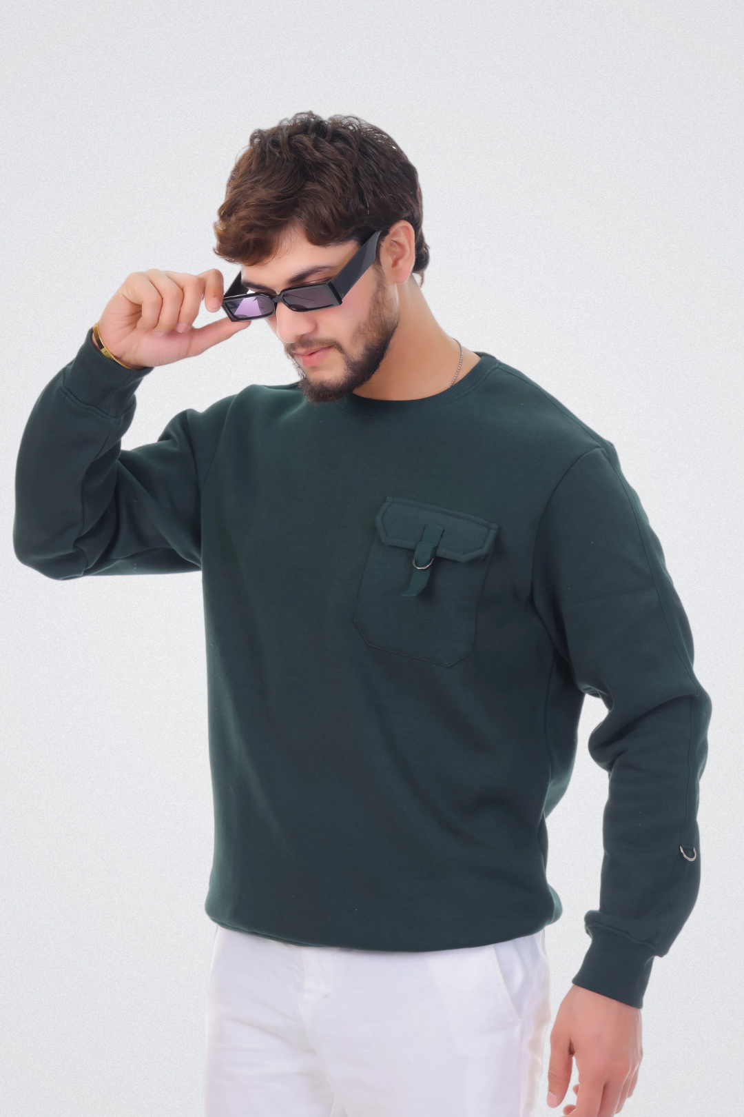 Solid Sweatshirt with Flap Pocket