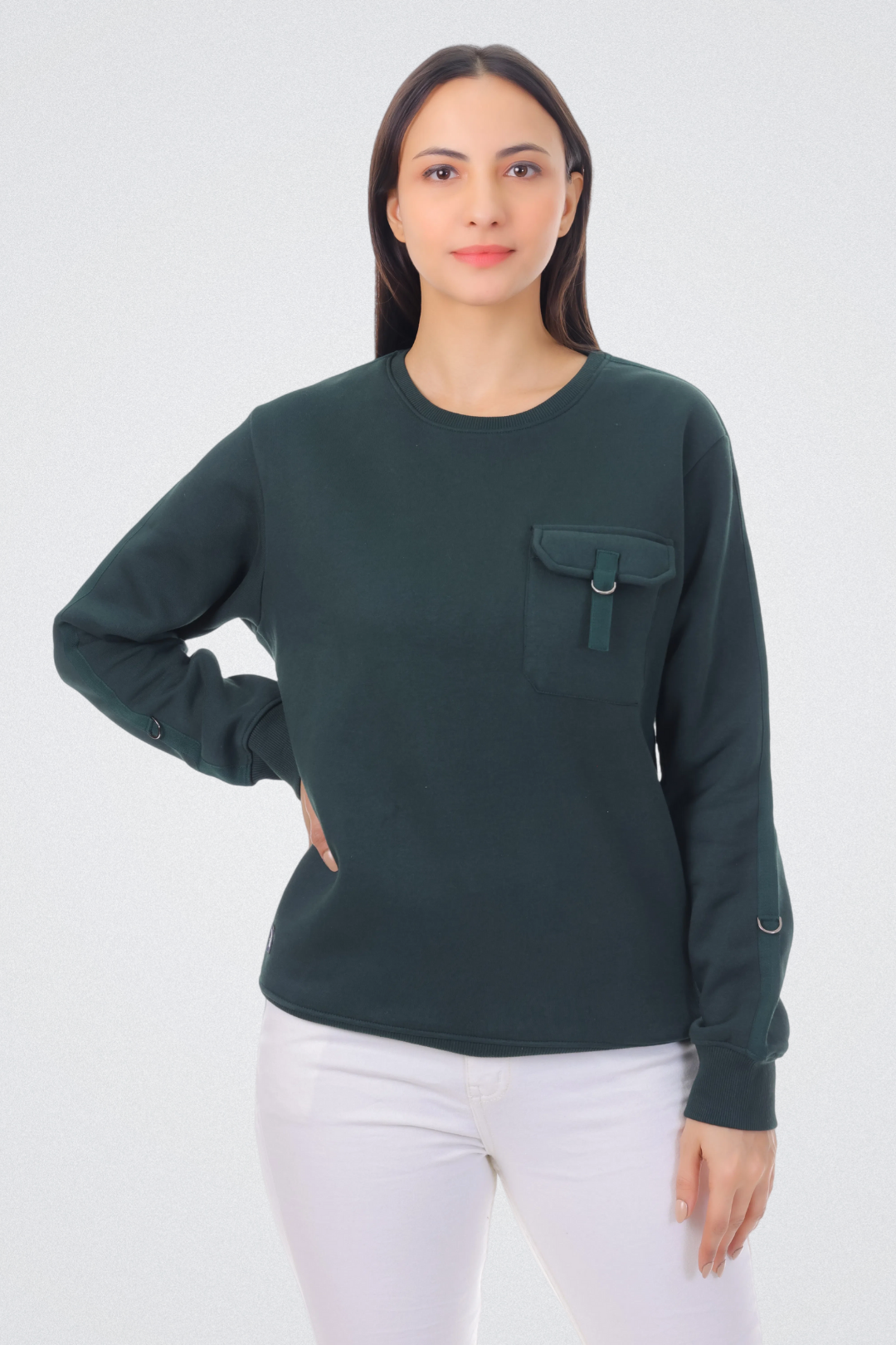 Solid Sweatshirt with Flap Pocket