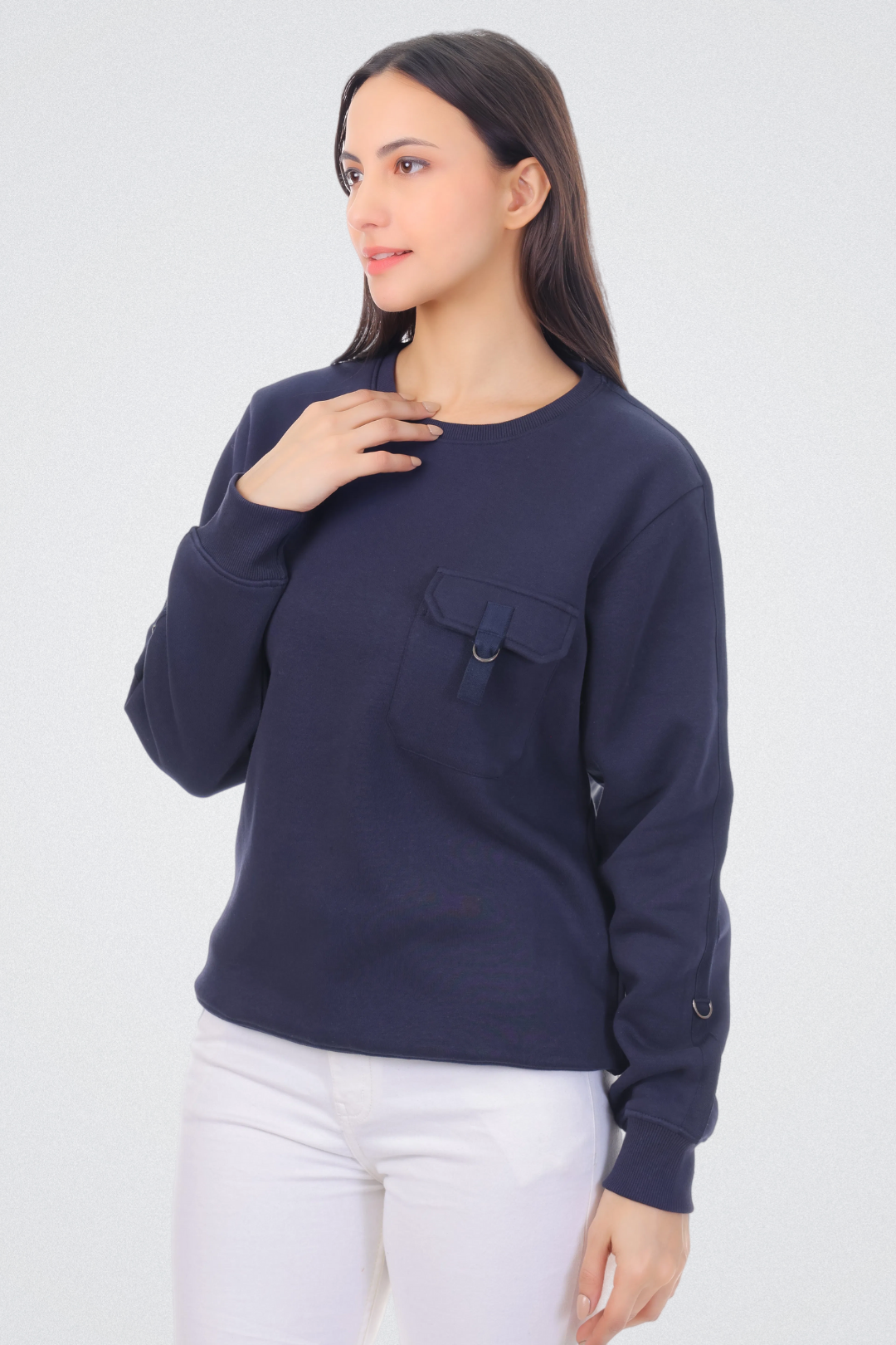 Solid Sweatshirt with Flap Pocket