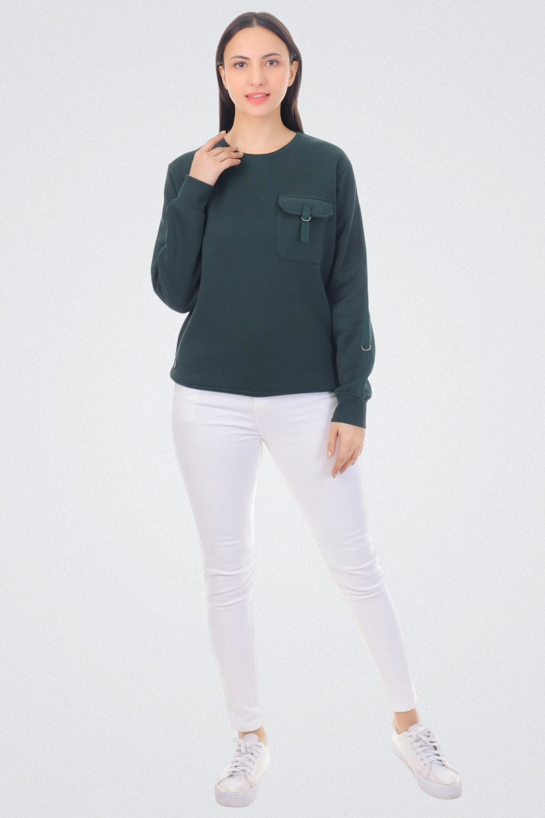 Solid Sweatshirt with Flap Pocket