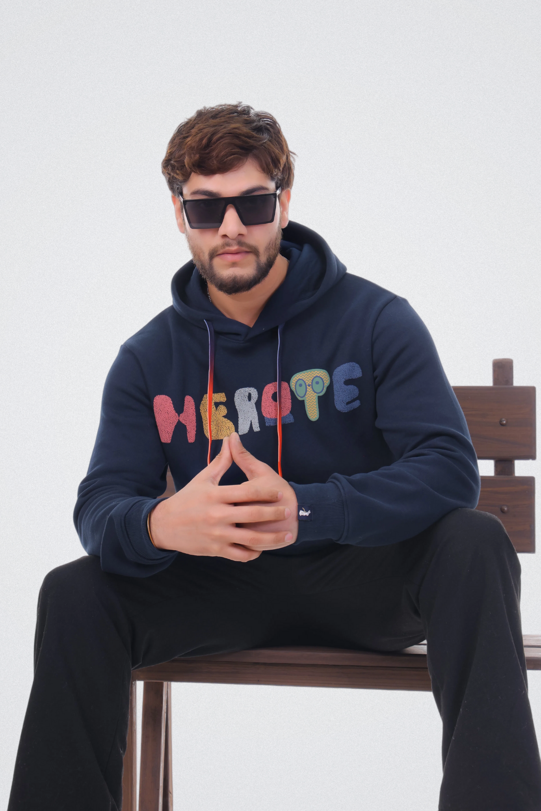 Typo Graphic Hoodie Navy Blue