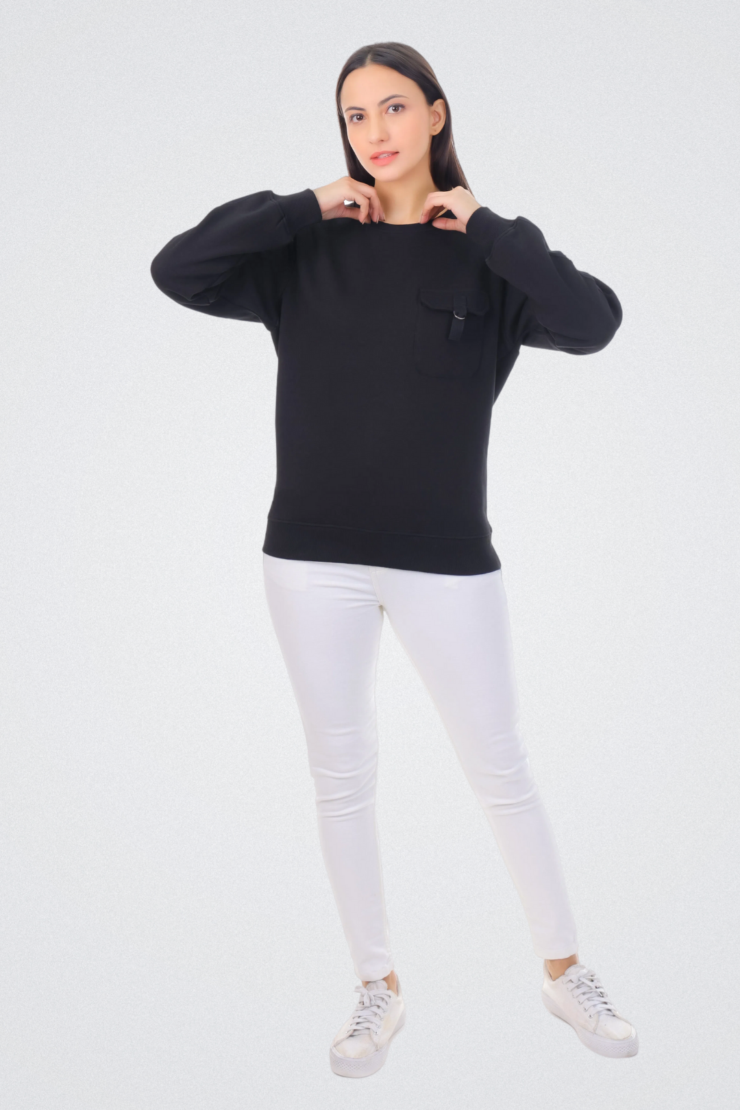 Solid Sweatshirt with Flap Pocket