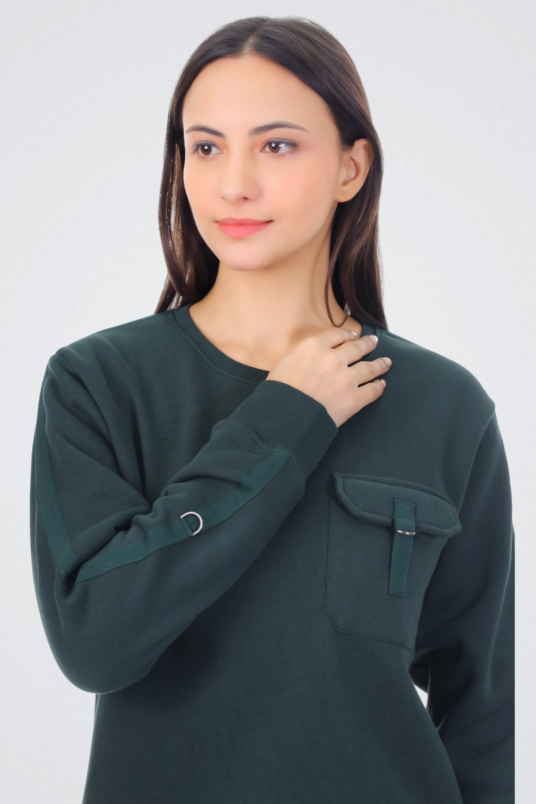 Solid Sweatshirt with Flap Pocket