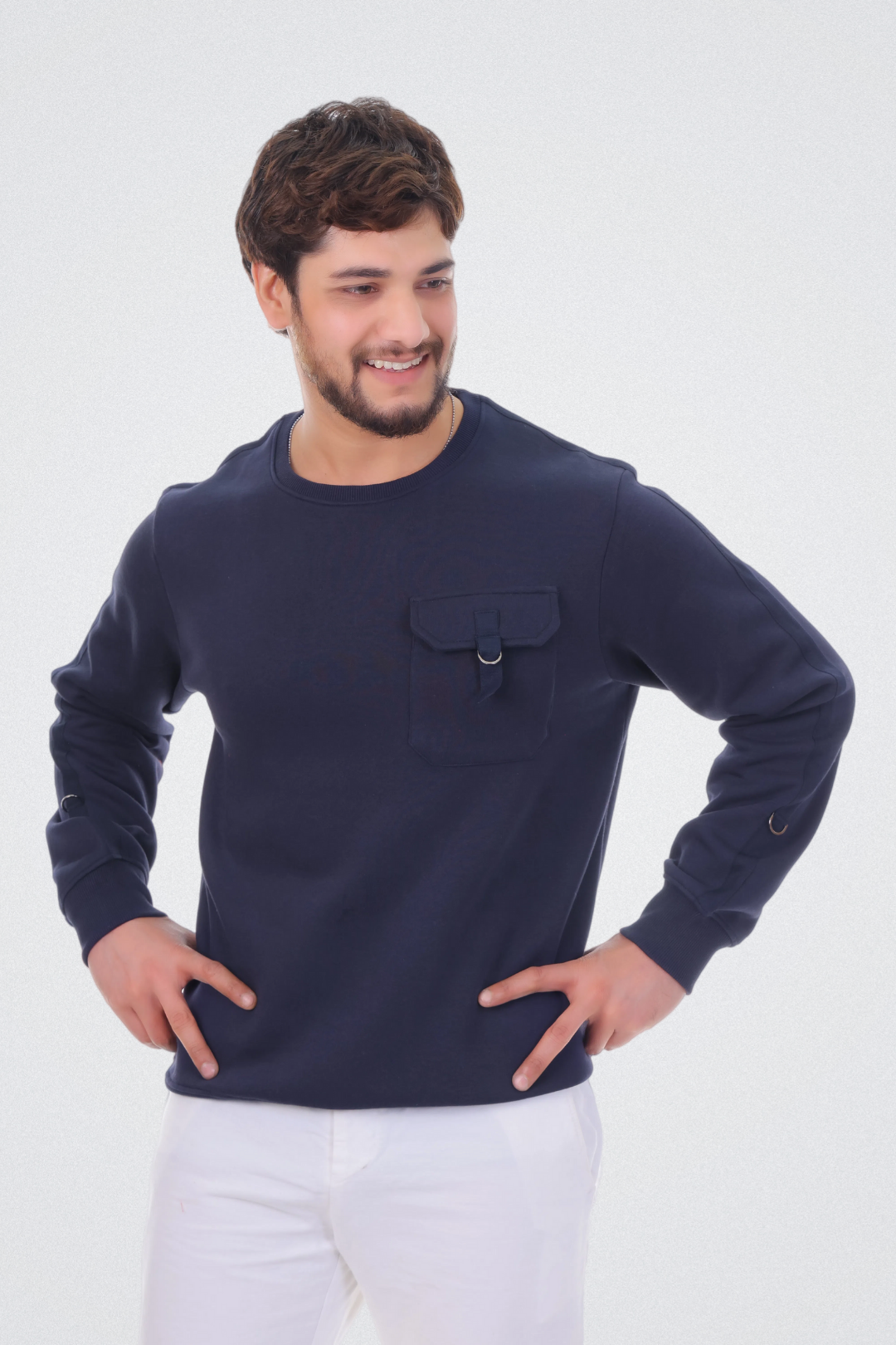 Solid Sweatshirt with Flap Pocket
