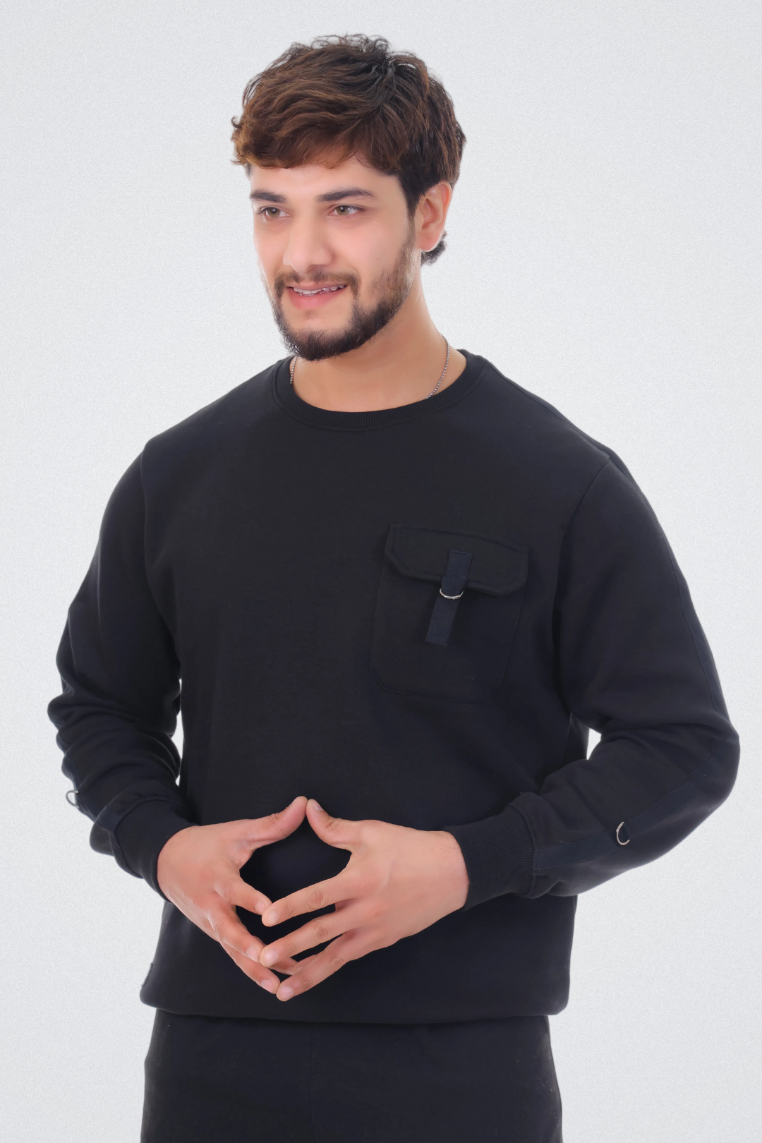 Solid Sweatshirt with Flap Pocket