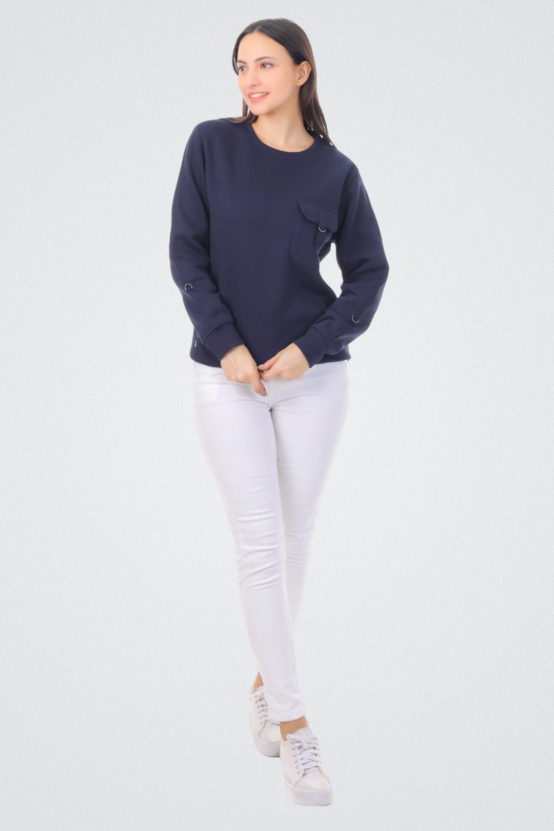 Solid Sweatshirt with Flap Pocket