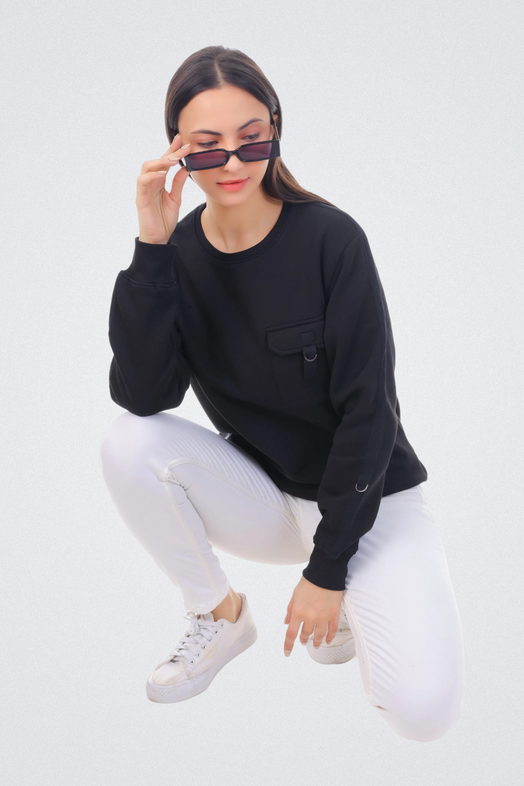 Solid Sweatshirt with Flap Pocket
