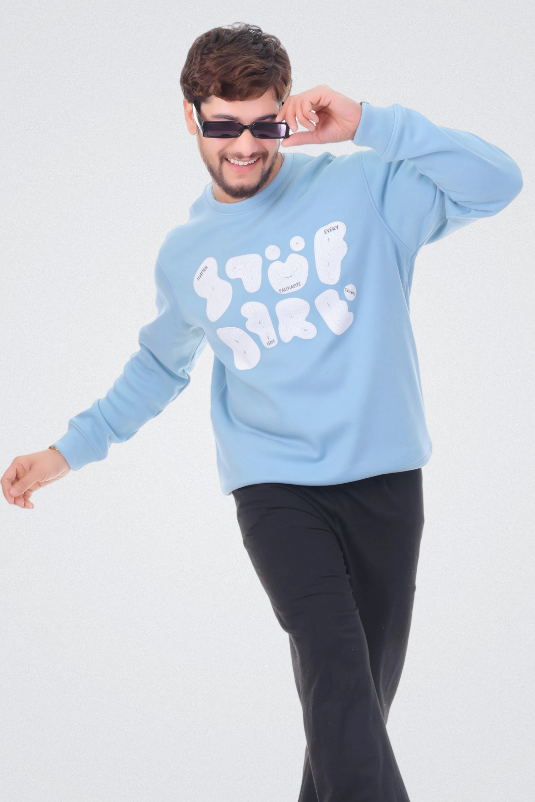 Abstract Typography Art Sky Blue Sweatshirt
