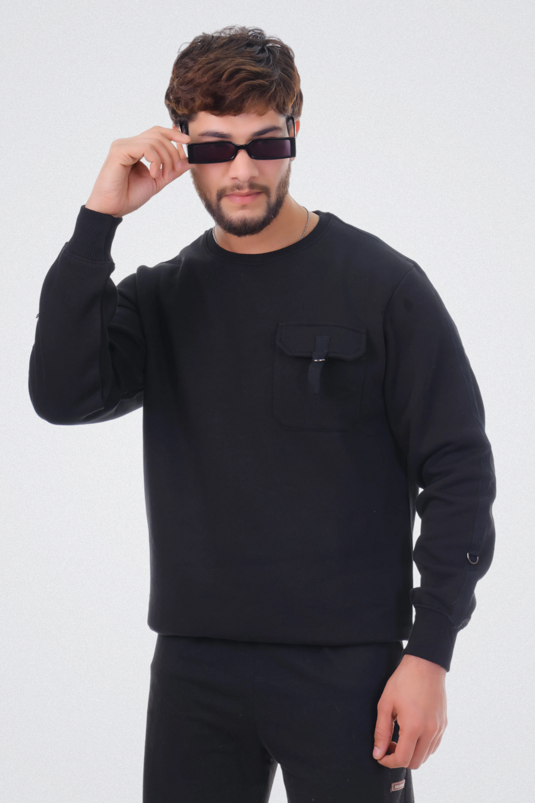 Solid Sweatshirt with Flap Pocket