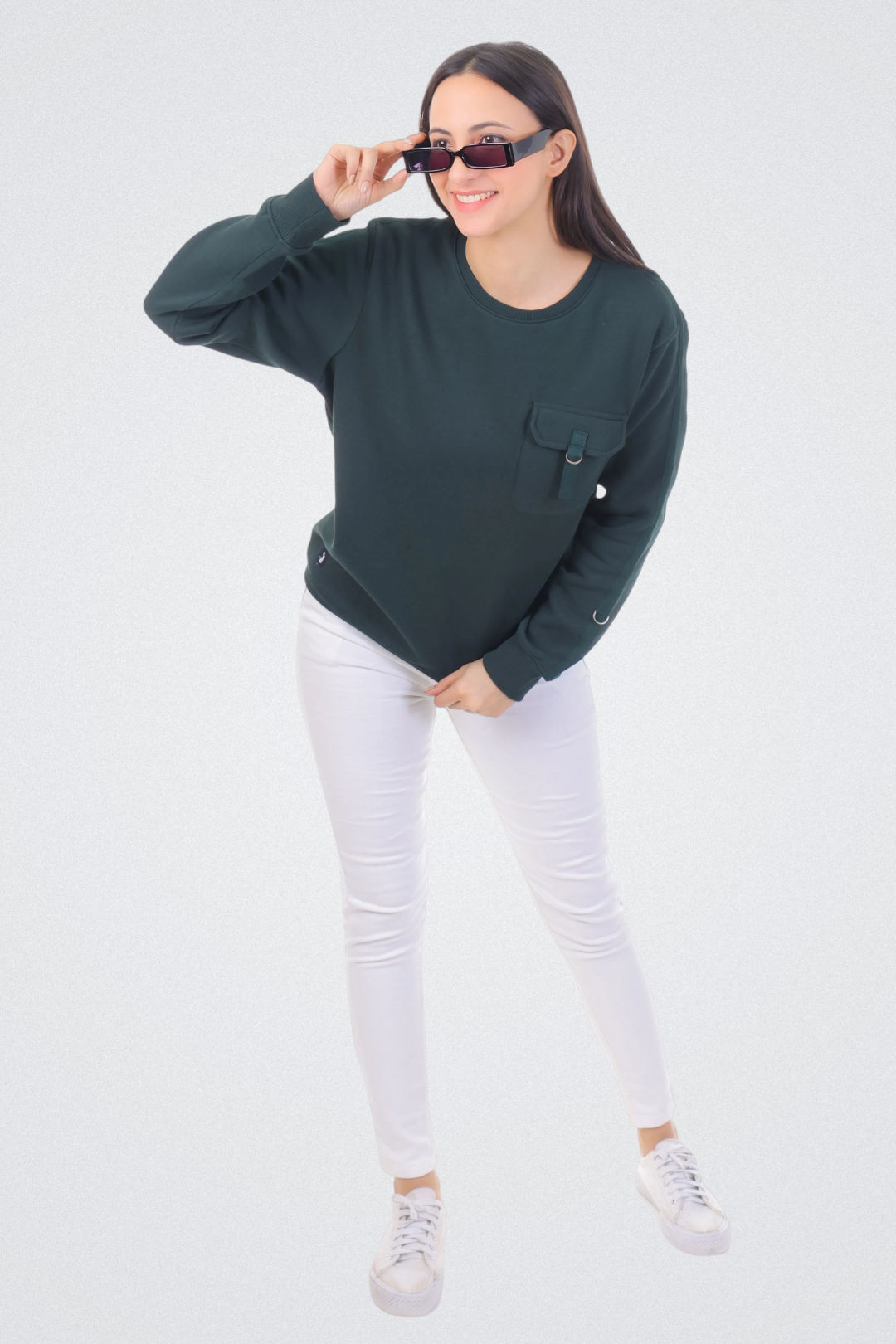 Solid Sweatshirt with Flap Pocket