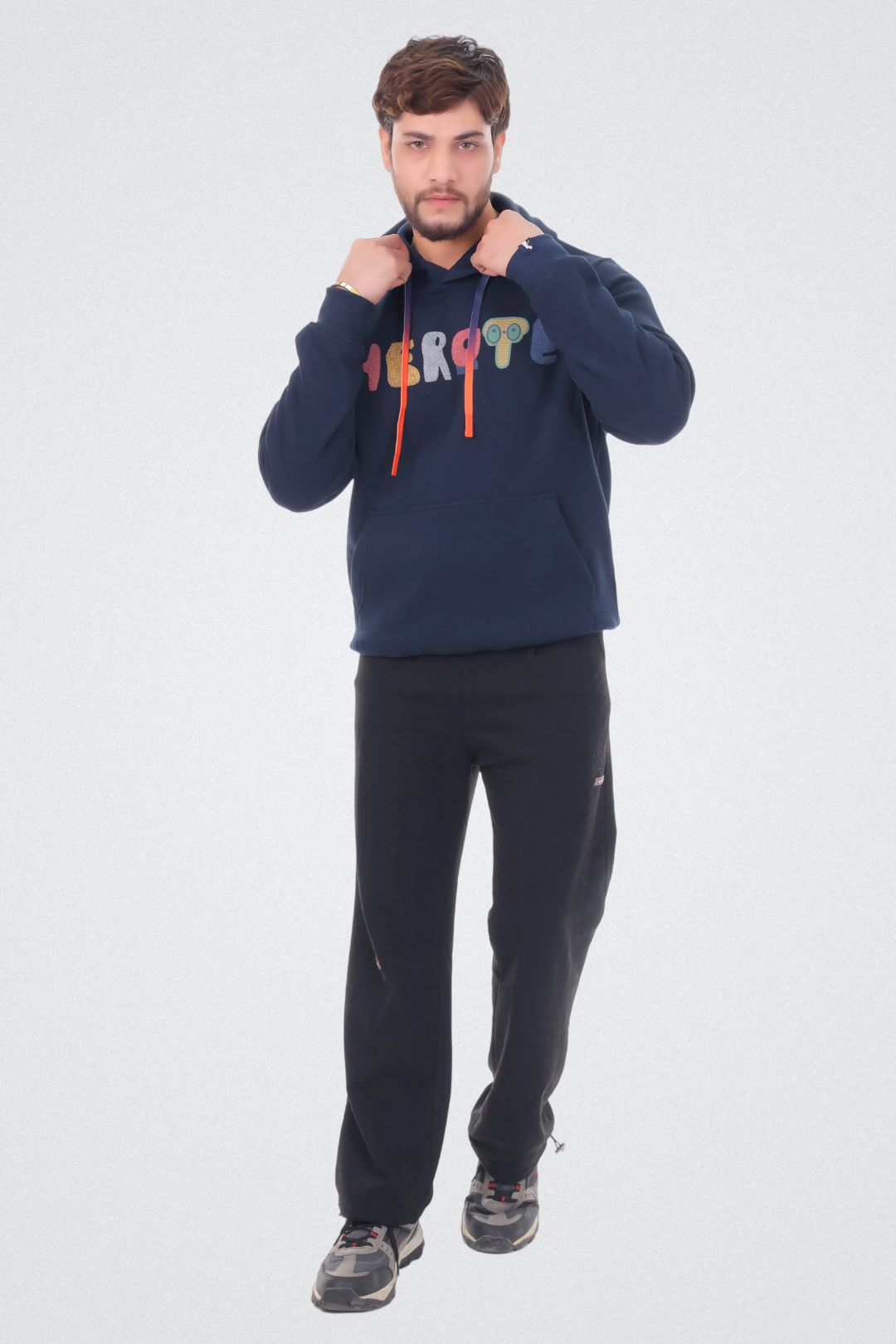 Typo Graphic Hoodie Navy Blue