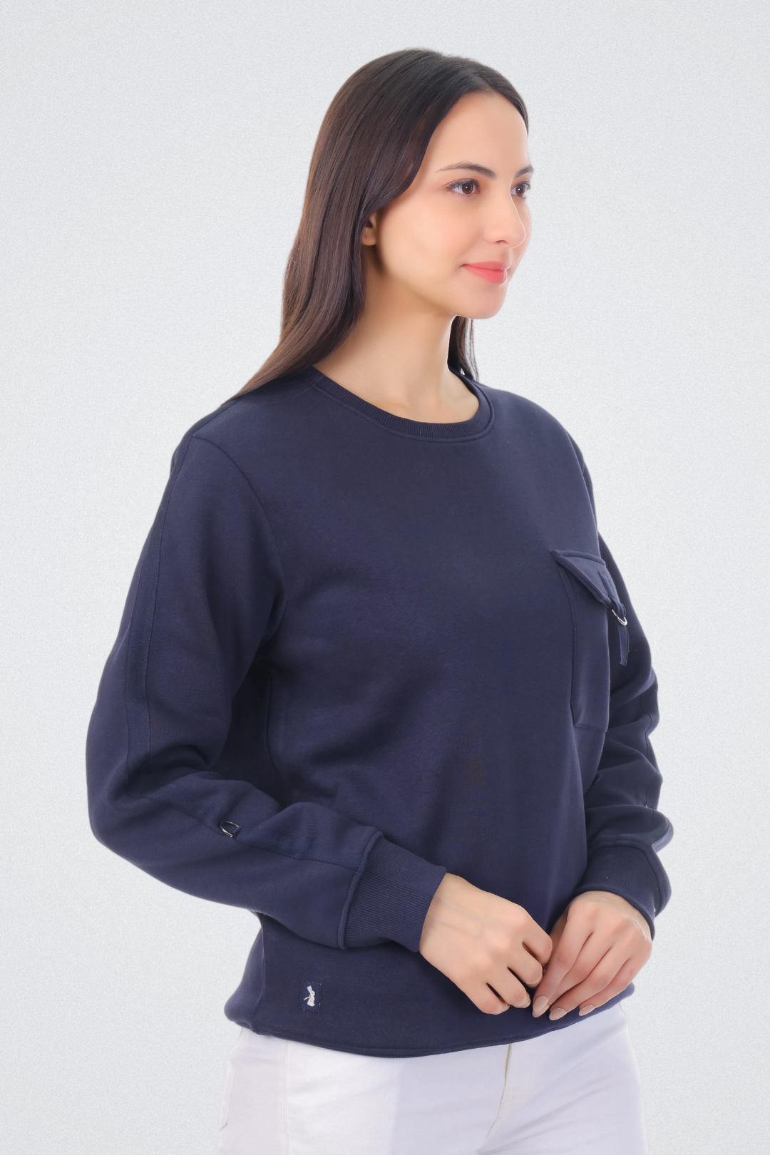 Solid Sweatshirt with Flap Pocket