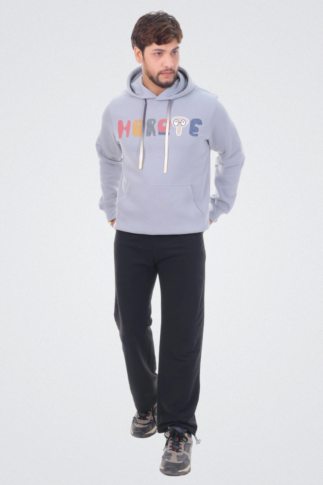 Typo Graphic Hoodie Light Grey