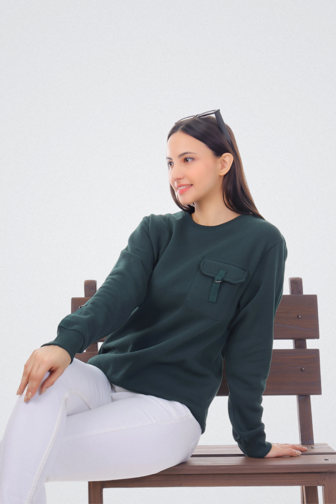 Solid Sweatshirt with Flap Pocket