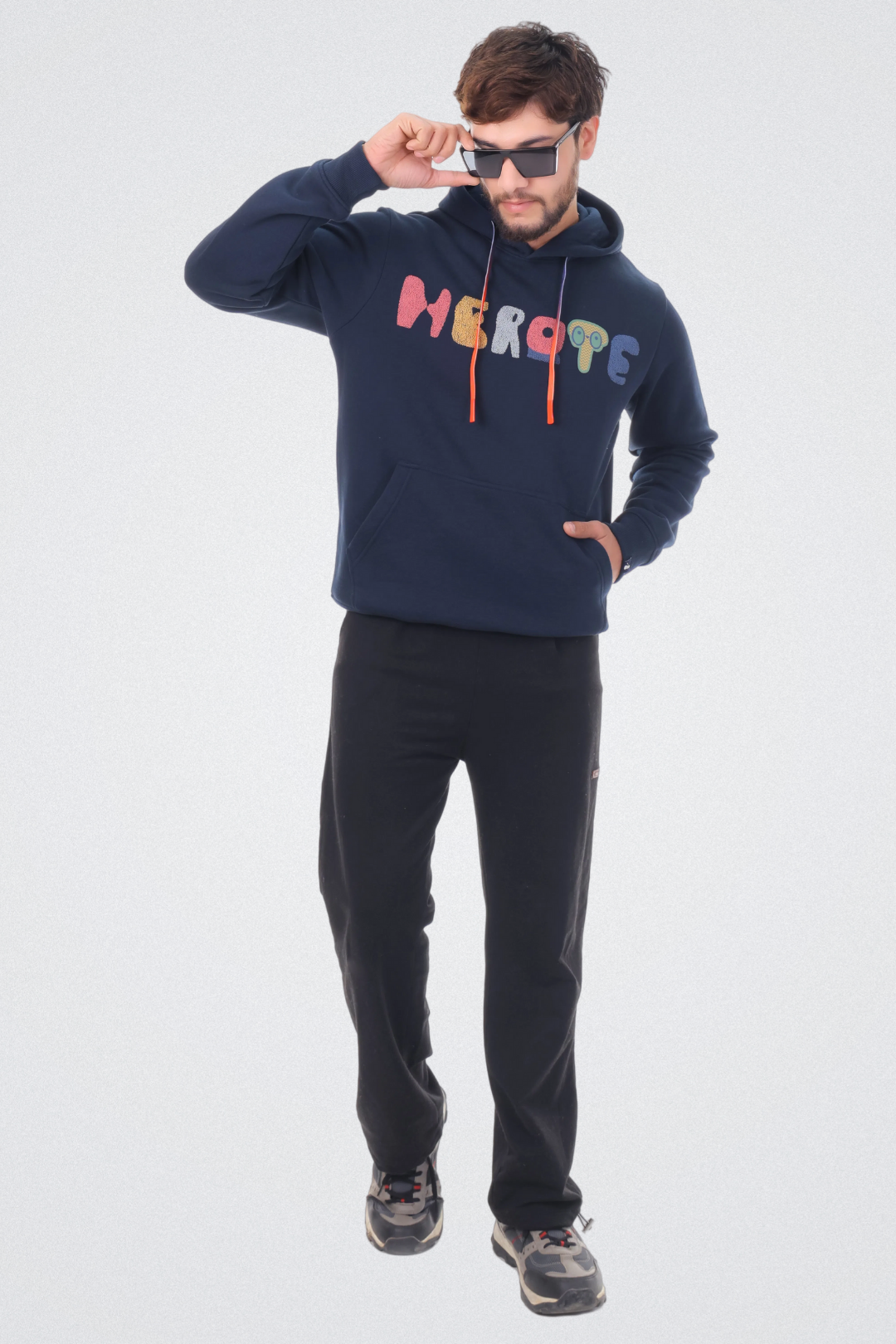 Typo Graphic Hoodie Navy Blue