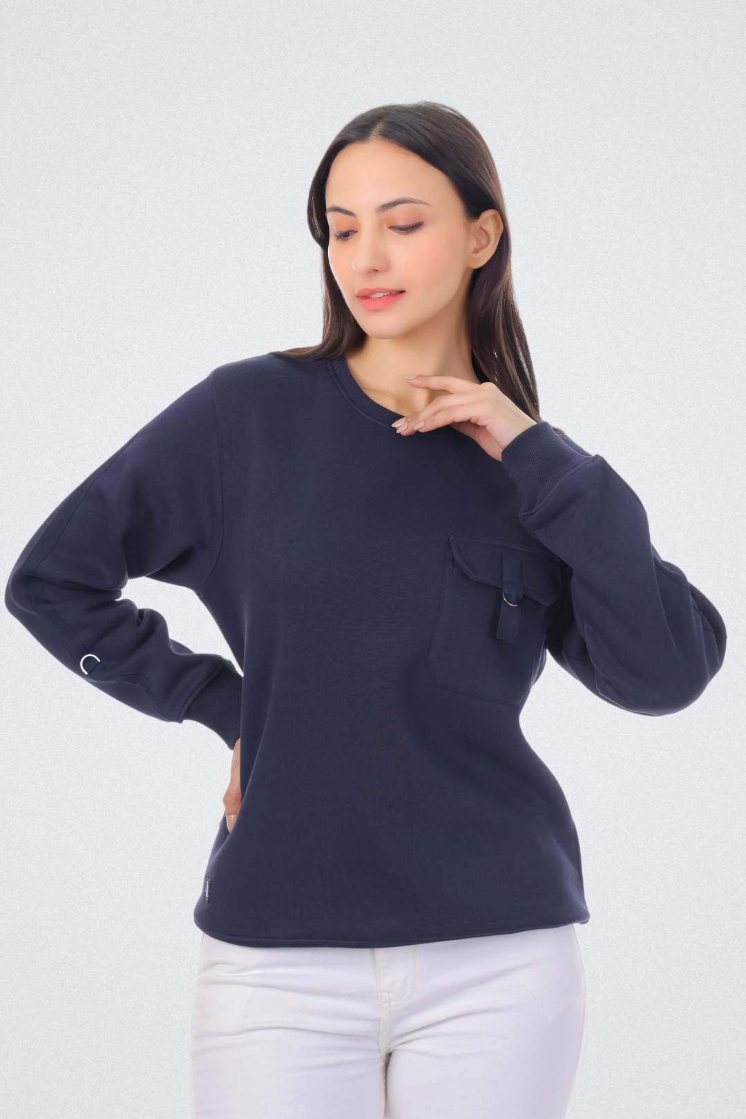 Solid Sweatshirt with Flap Pocket
