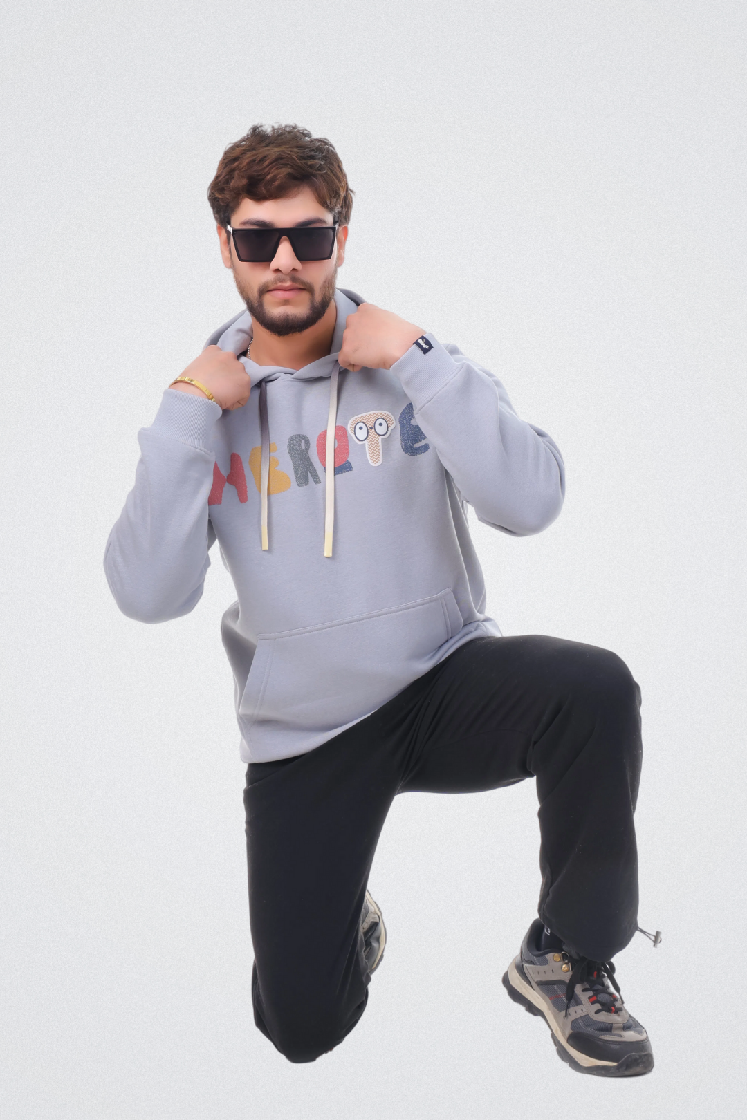 Typo Graphic Hoodie Light Grey
