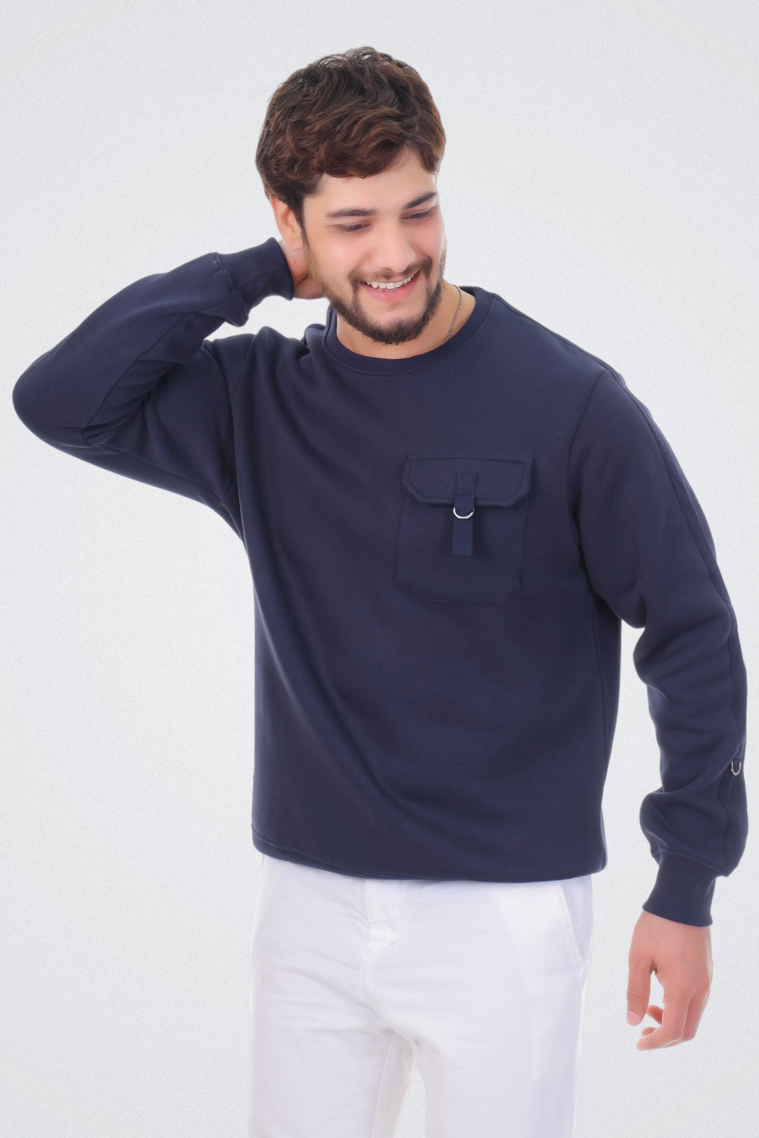 Solid Sweatshirt with Flap Pocket