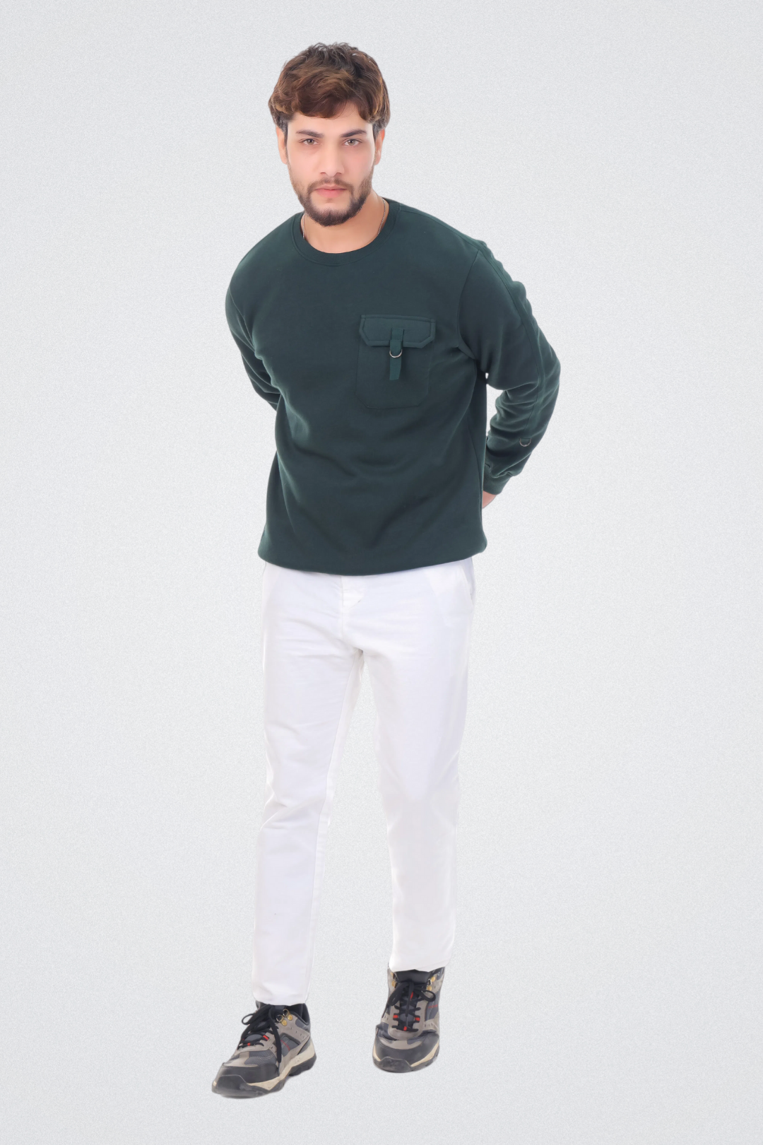 Solid Sweatshirt with Flap Pocket