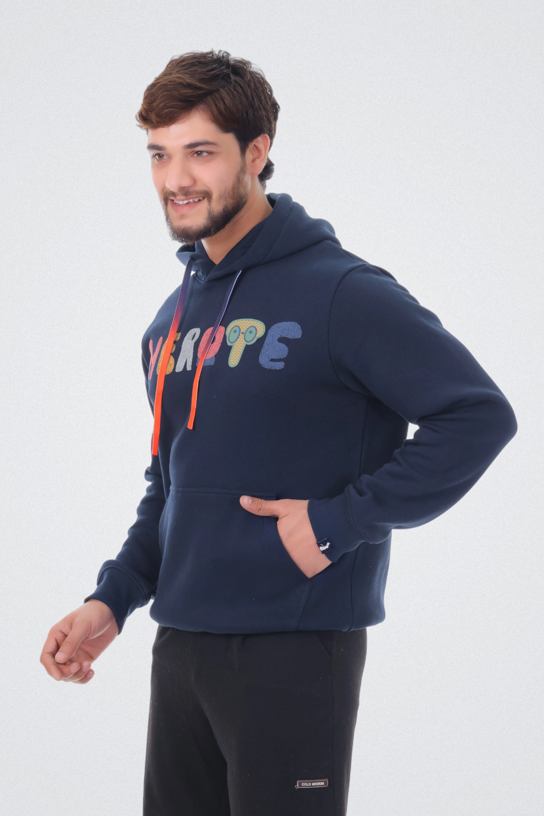 Typo Graphic Hoodie Navy Blue