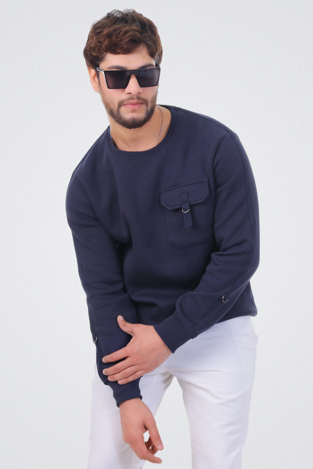 Solid Sweatshirt with Flap Pocket
