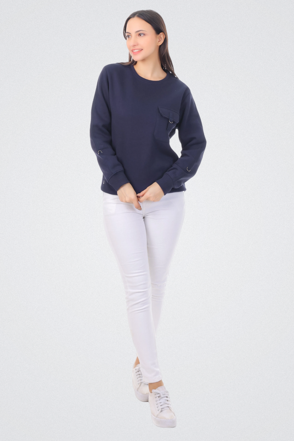 Solid Sweatshirt with Flap Pocket