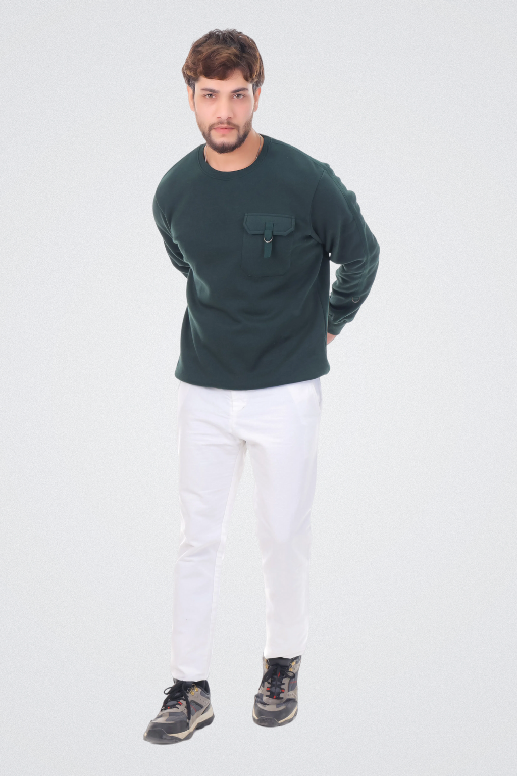 Solid Sweatshirt with Flap Pocket